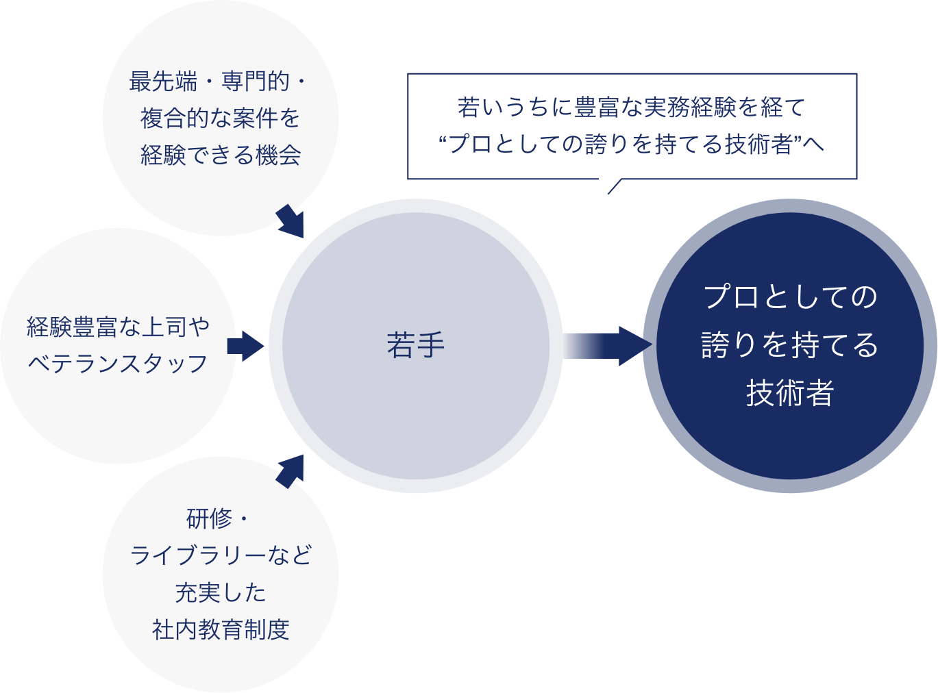 若いうちに豊富な実務経験を経て“プロとしての誇りを持てる技術者”へ